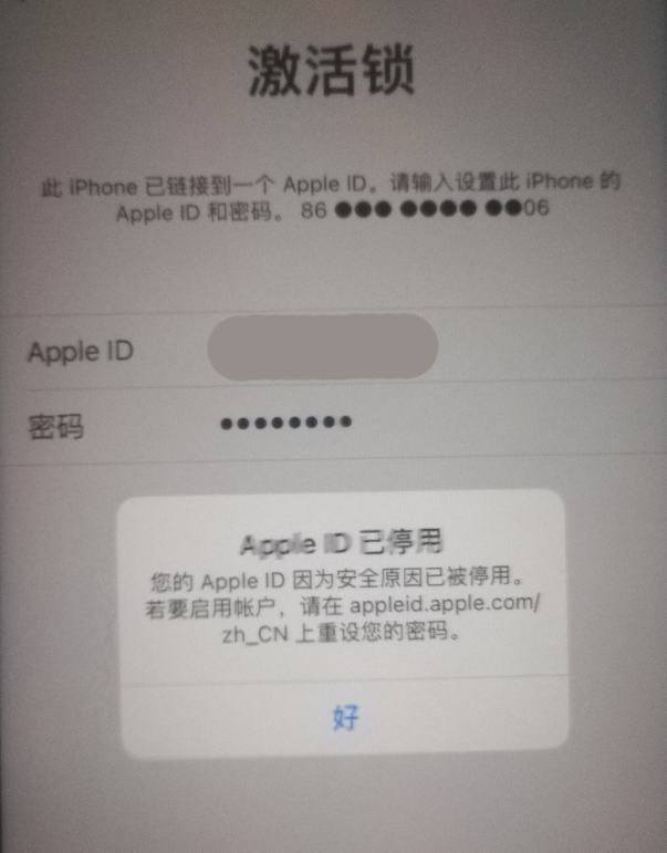 西塞山苹果手机维修分享iPhone 12 出现提示“Apple ID 已停用”怎么办 